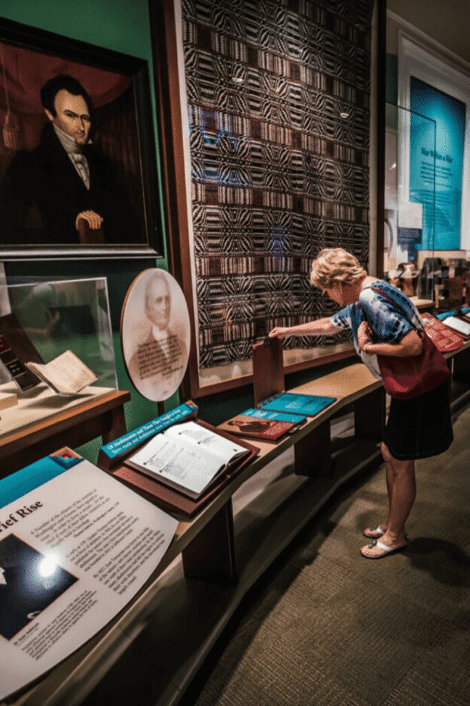 Woman looking at Civil War artifacts